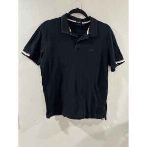 BOSS mens Rubberised-logo polo Logo Black shirt in mercerised cotton Size Large